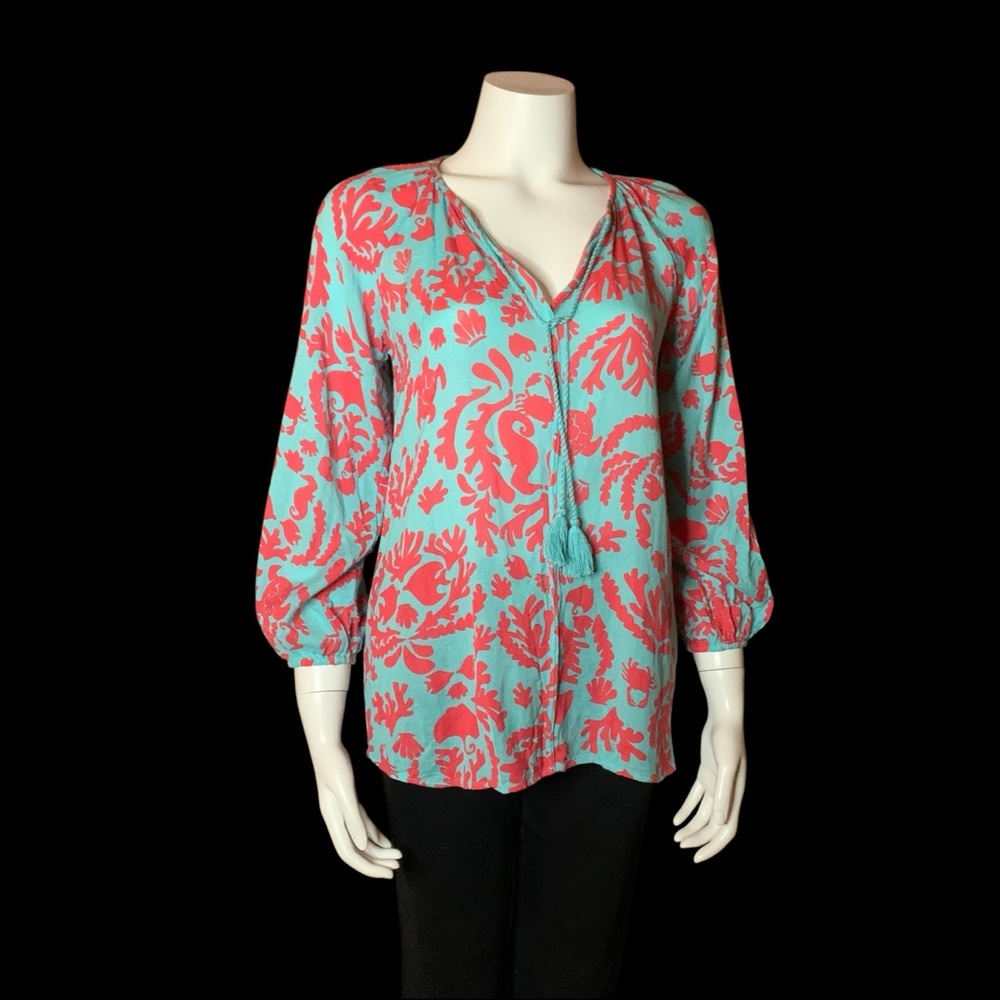 Lilly Pulitzer Sea-Life Print Boho Tunic – Magenta & Aqua – Size Small